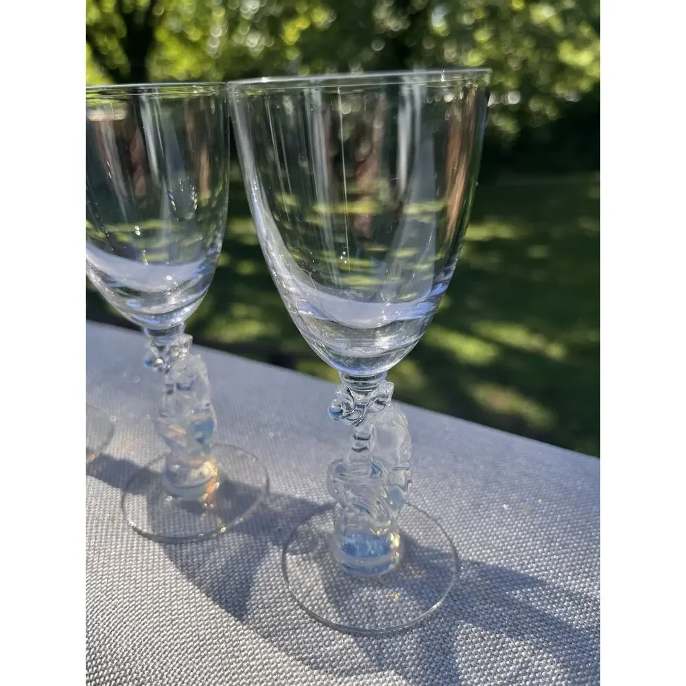 3 Vintage Libbey Nash Silhouette Glasses Opalescent Monkey Moonstone Stemware
